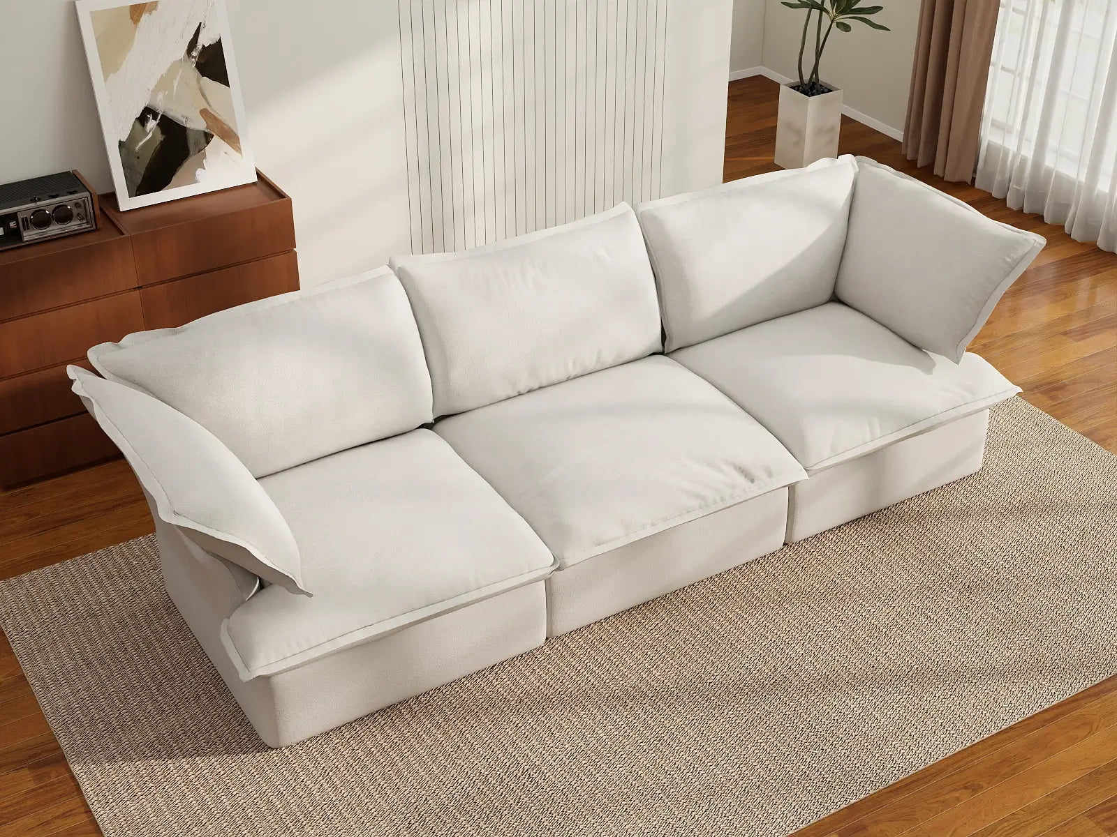 Deluxe Cloud 3-Seater White Washable Couch Sectional | 3-Piece, Linen and Cotton Fabric, Modular Design