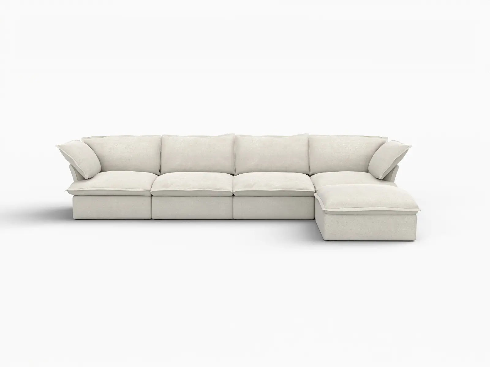Deluxe Cloud 4-Seater Beige Storage L-Shaped Sectional | 5-Piece (includes 1 Ottoman), Linen and Cotton Fabric, Washable Covers