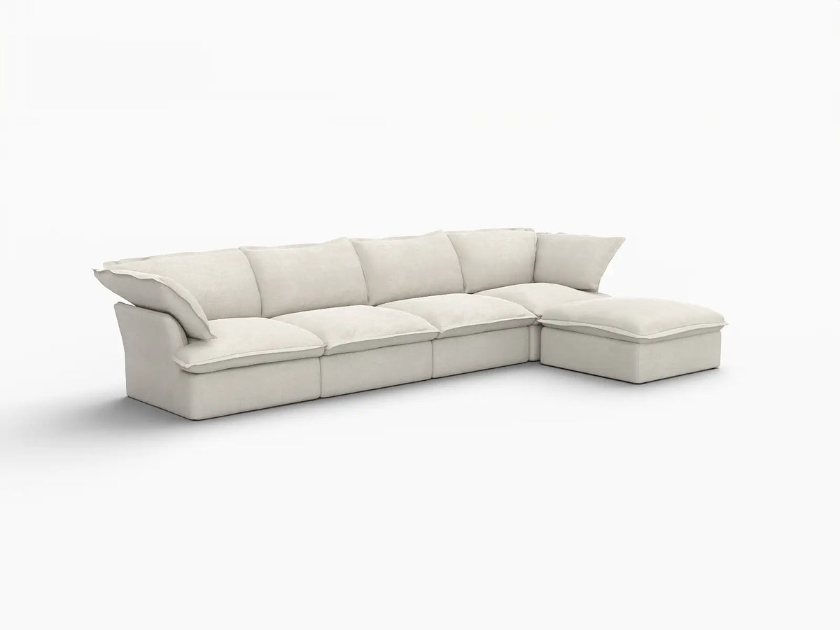 Deluxe Linen Cloud Sectional Sofas Covers | Beige Cotton and Linen Sofa Cover for 4-Seater