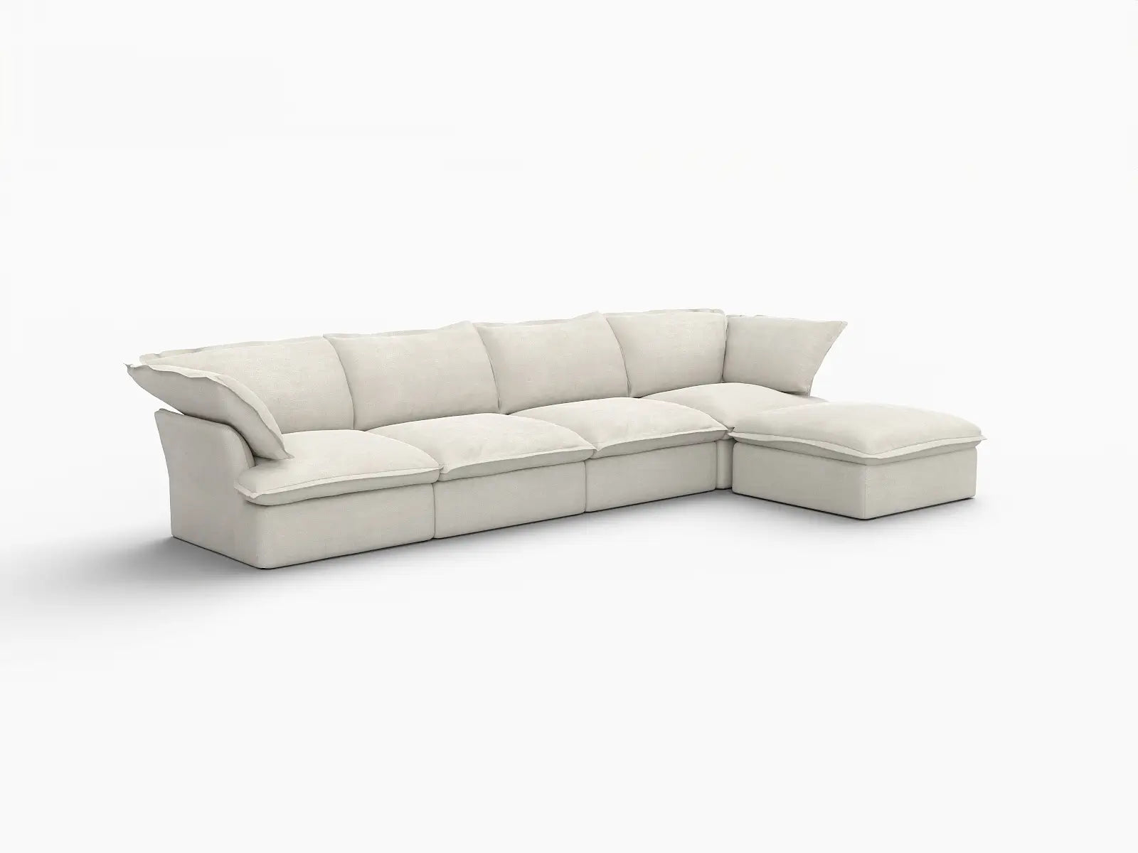 Deluxe Cloud 4-Seater Beige Storage L-Shaped Sectional | 5-Piece (includes 1 Ottoman), Linen and Cotton Fabric, Washable Covers