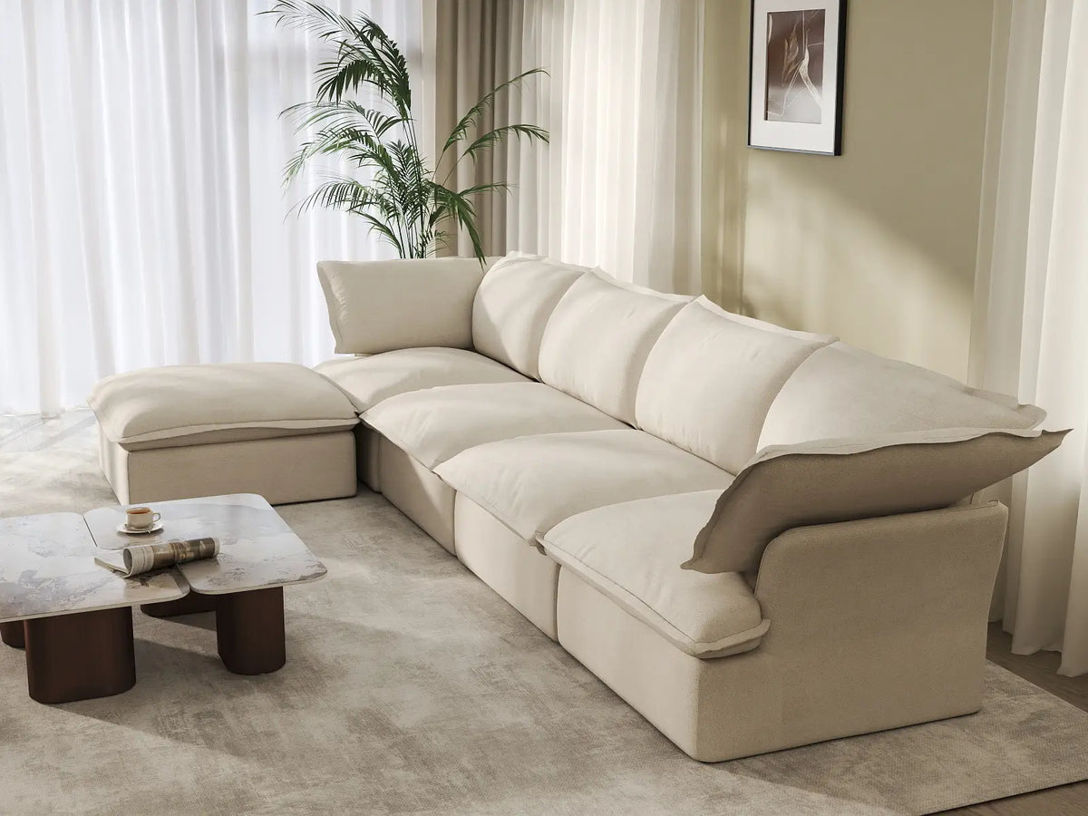 Deluxe Linen Cloud Sectional Sofas Covers | Beige Cotton and Linen Sofa Cover for 4-Seater