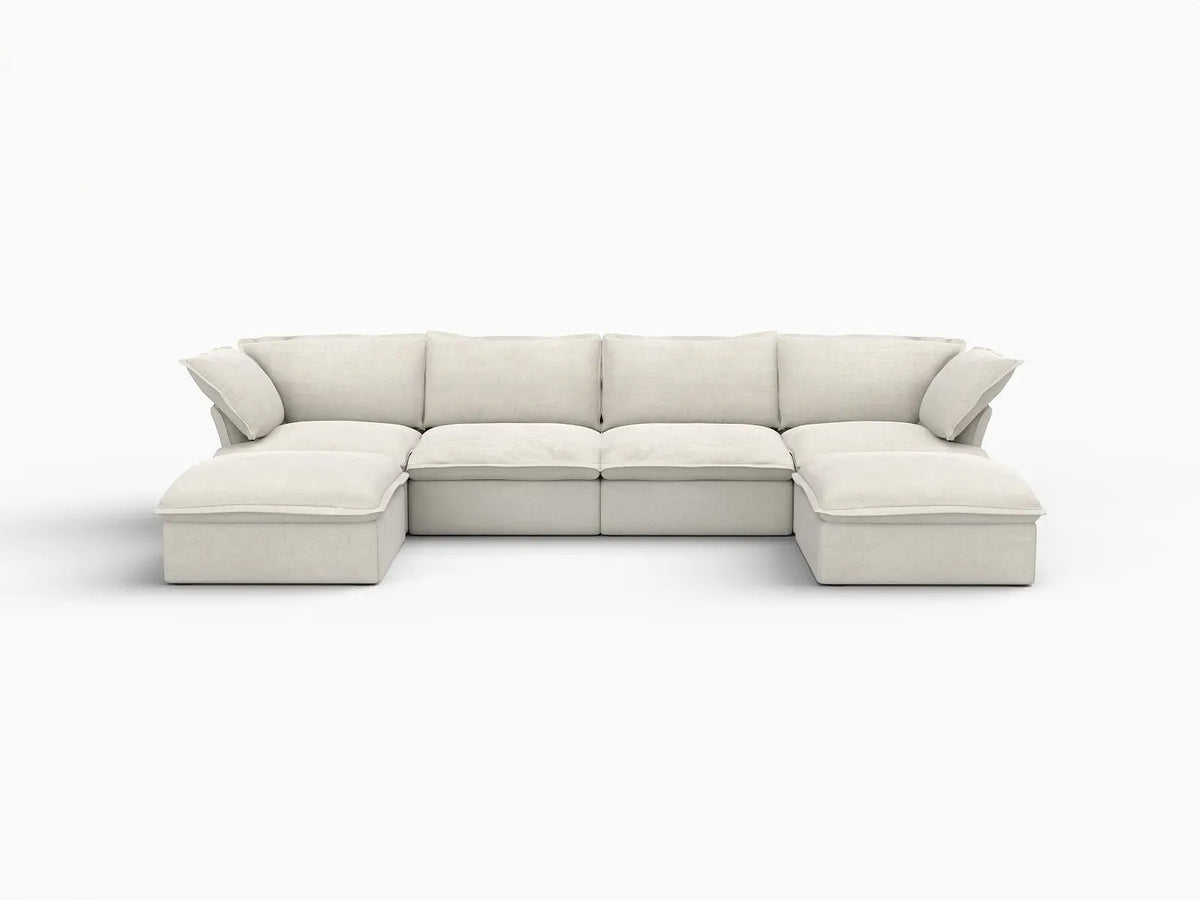 Deluxe Linen Cloud Sectional Sofas Covers | Beige Cotton and Linen Sofa Cover for 5-Seater
