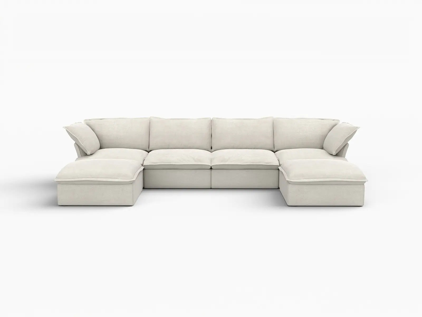Deluxe Cloud 4-Seater Beige Storage U-Shaped Sectional | 6-Piece (includes 2 Ottomans), Linen and Cotton Fabric, Washable Covers