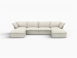 Deluxe Linen Cloud Sectional Sofas Covers | Beige Cotton and Linen Sofa Cover for 5-Seater