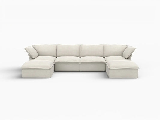 Deluxe Linen Cloud Sectional Sofas Covers | Beige Cotton and Linen Sofa Cover for 5-Seater