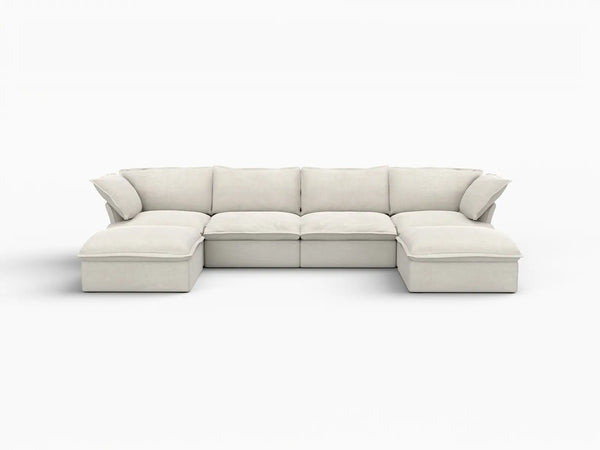 Deluxe Linen Cloud Sectional Sofas Covers | Beige Cotton and Linen Sofa Cover for 5-Seater