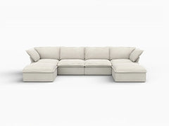 Deluxe Linen Cloud Sectional Sofas Covers | Beige Cotton and Linen Sofa Cover for 5-Seater