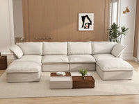 Deluxe Linen Cloud Sectional Sofas Covers | Beige Cotton and Linen Sofa Cover for 5-Seater