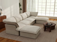 Deluxe Linen Cloud Sectional Sofas Covers | Beige Cotton and Linen Sofa Cover for 5-Seater