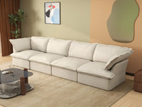 Deluxe Cloud 4-Seater Beige Washable Couch Sectional | 4-Piece, Linen and Cotton Fabric, Modular Design