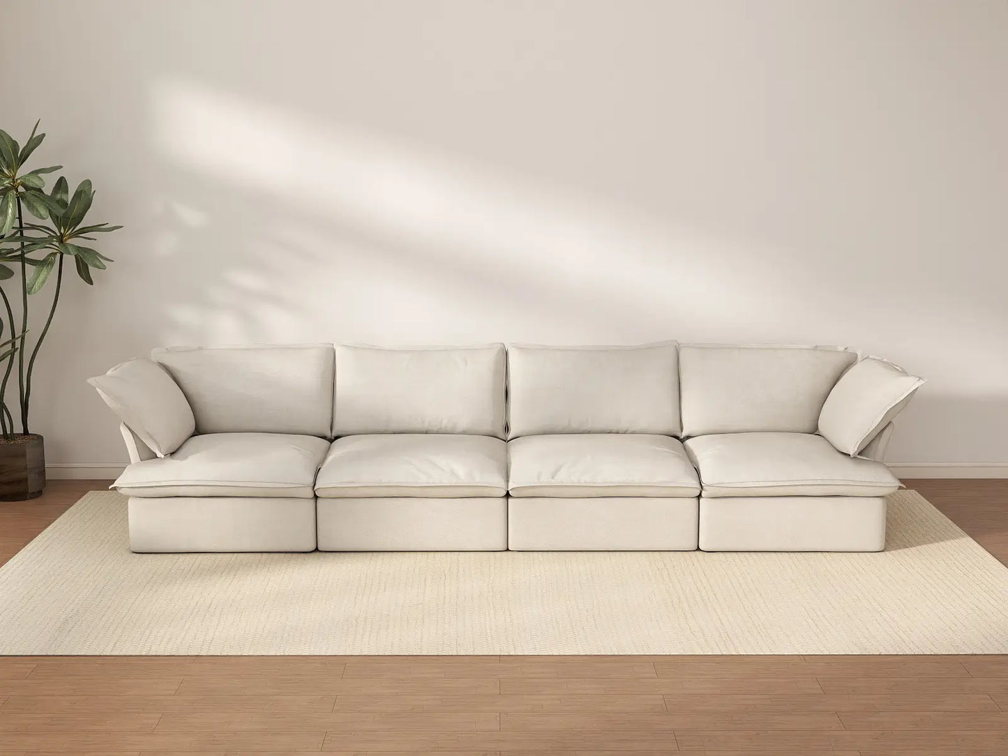 Deluxe Cloud 4-Seater Beige Washable Couch Sectional | 4-Piece, Linen and Cotton Fabric, Modular Design