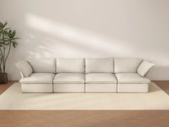 Deluxe Cloud 4-Seater Beige Washable Couch Sectional | 4-Piece, Linen and Cotton Fabric, Modular Design