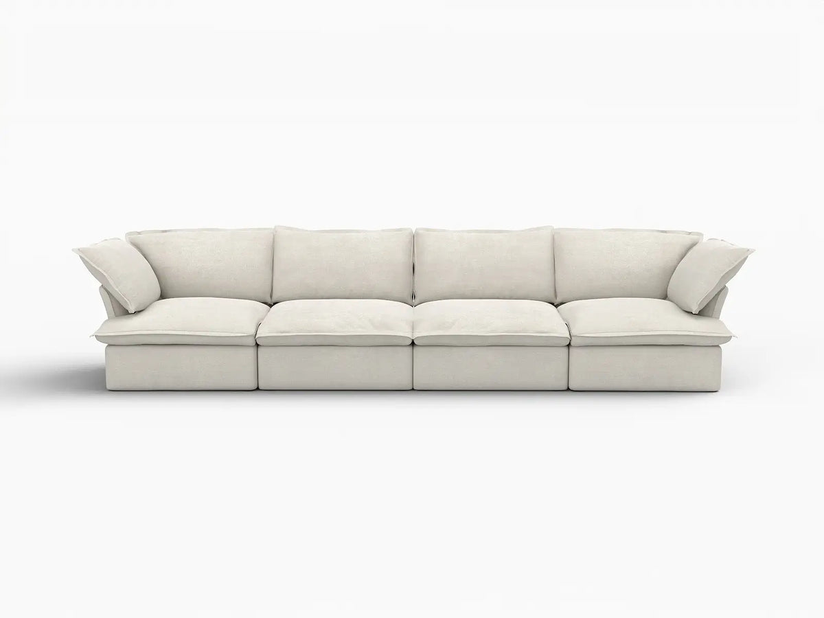 Deluxe Cloud 4-Seater Beige Washable Couch Sectional | 4-Piece, Linen and Cotton Fabric, Modular Design