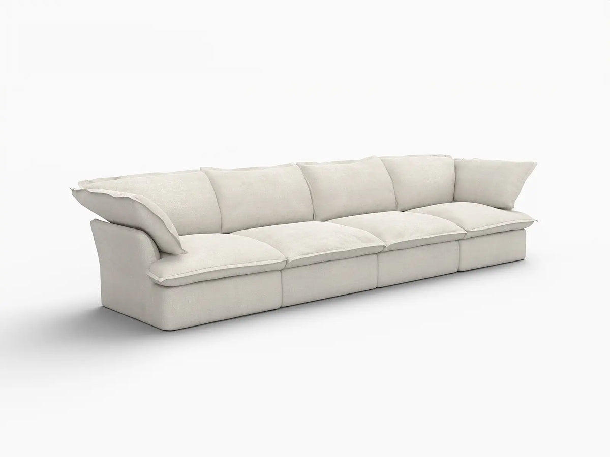 Deluxe Cloud 4-Seater Beige Washable Couch Sectional | 4-Piece, Linen and Cotton Fabric, Modular Design