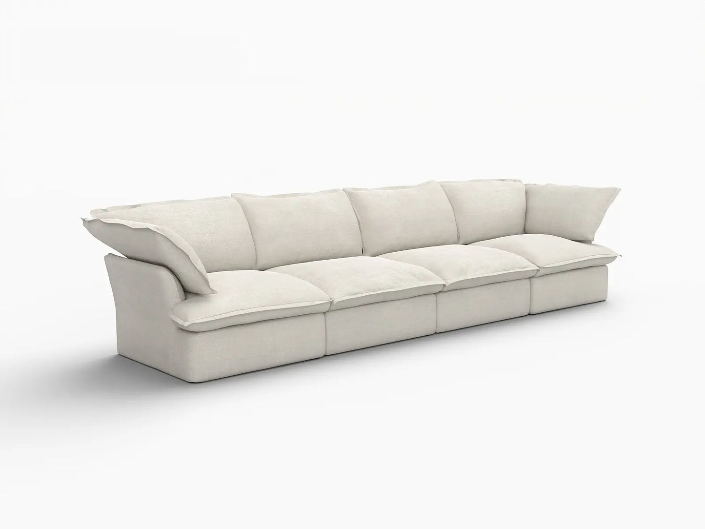 Deluxe Cloud 4-Seater Beige Washable Couch Sectional | 4-Piece, Linen and Cotton Fabric, Modular Design