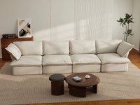 Deluxe Cloud 4-Seater Beige Washable Couch Sectional | 4-Piece, Linen and Cotton Fabric, Modular Design