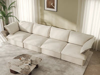 Deluxe Cloud 4-Seater Beige Washable Couch Sectional | 4-Piece, Linen and Cotton Fabric, Modular Design