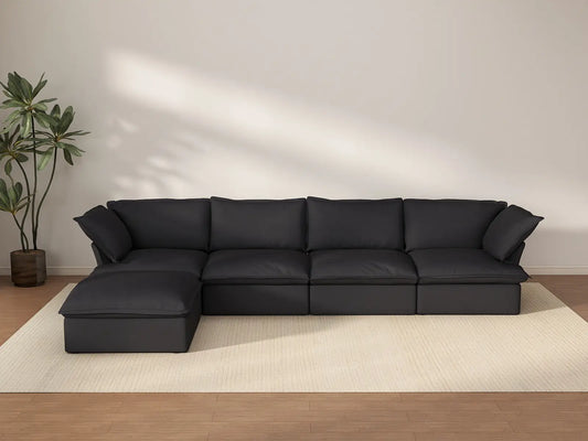 Deluxe Cloud 4-Seater Black Storage L-Shaped Sectional | 5-Piece (includes 1 Ottoman), Linen and Cotton Fabric, Washable Covers