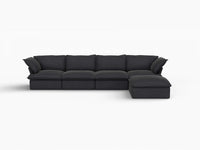 Sofá seccional en forma de L Deluxe Cloud de 4 plazas, color negro, con almacenamiento | Juego de 5 piezas (incluye 1 otomana), tejido de lino y algodón, fundas lavables
