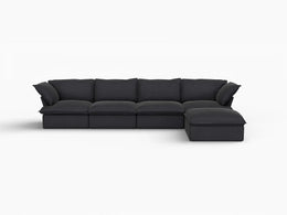 Deluxe Linen Cloud Sectional Sofas Covers | Black Linen Cotton Sofa Cover for 4-Seater With Ottoman