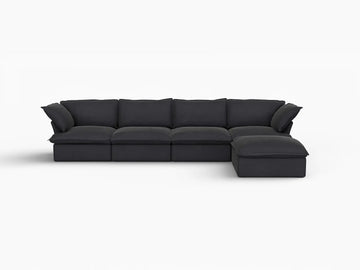 Deluxe Linen Cloud Sectional Sofas Covers | Black Linen Cotton Sofa Cover for 4-Seater With Ottoman