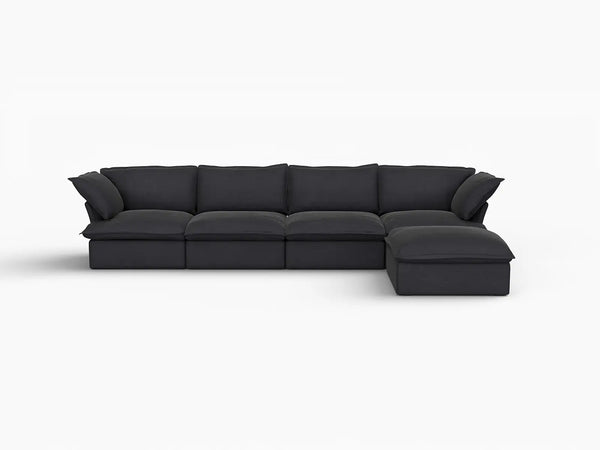 Deluxe Linen Cloud Sectional Sofas Covers | Black Linen Cotton Sofa Cover for 4-Seater With Ottoman