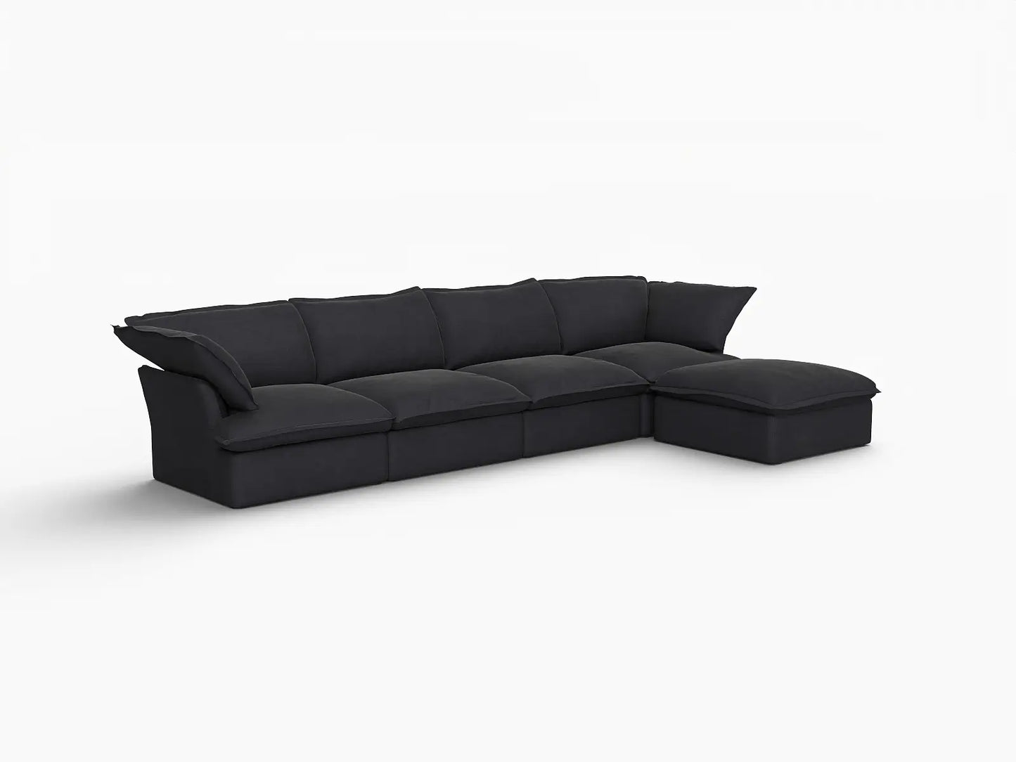 Sofá seccional en forma de L Deluxe Cloud de 4 plazas, color negro, con almacenamiento | Juego de 5 piezas (incluye 1 otomana), tejido de lino y algodón, fundas lavables