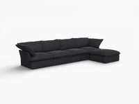 Sofá seccional en forma de L Deluxe Cloud de 4 plazas, color negro, con almacenamiento | Juego de 5 piezas (incluye 1 otomana), tejido de lino y algodón, fundas lavables