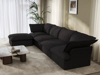 Sofá seccional en forma de L Deluxe Cloud de 4 plazas, color negro, con almacenamiento | Juego de 5 piezas (incluye 1 otomana), tejido de lino y algodón, fundas lavables