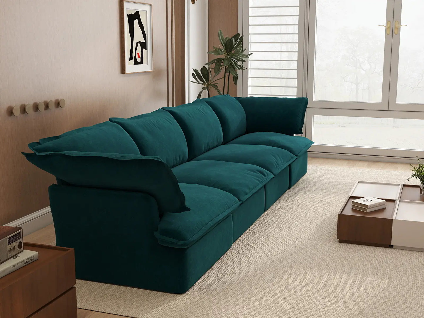Sofá Seccional de Lujo de 4 Plazas Cloud para Mayor Comodidad | 4 Piezas, Tela de Terciopelo, Fundas Lavables