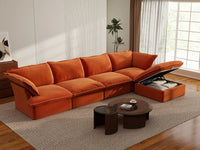 Deluxe Cloud 4-Seater L-Shaped Sofa with Storage | 5-Piece (includes 1 ottoman), Velvet Fabric, Washable Covers