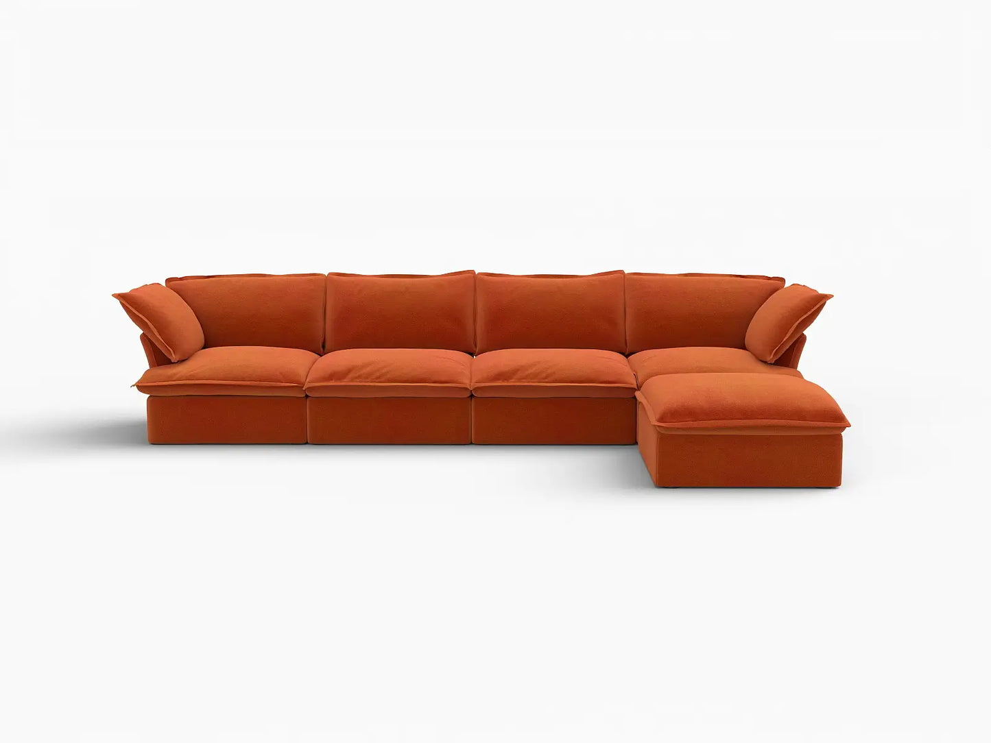 Deluxe Cloud 4-Seater L-Shaped Sofa with Storage | 5-Piece (includes 1 ottoman), Velvet Fabric, Washable Covers