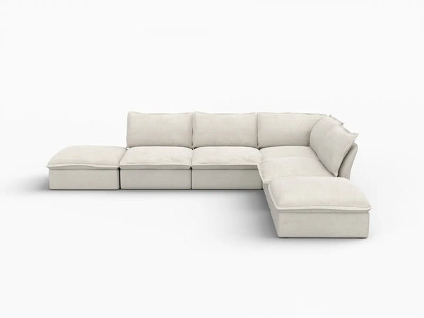 Deluxe Linen Cloud Sectional Sofas Covers | Beige Linen and Cotton Sofa Cover for 4-Seater with 2-Ottoman