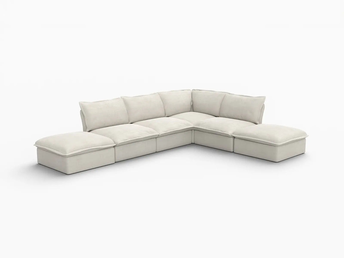 Deluxe Linen Cloud Sectional Sofas Covers | Beige Linen and Cotton Sofa Cover for 4-Seater with 2-Ottoman