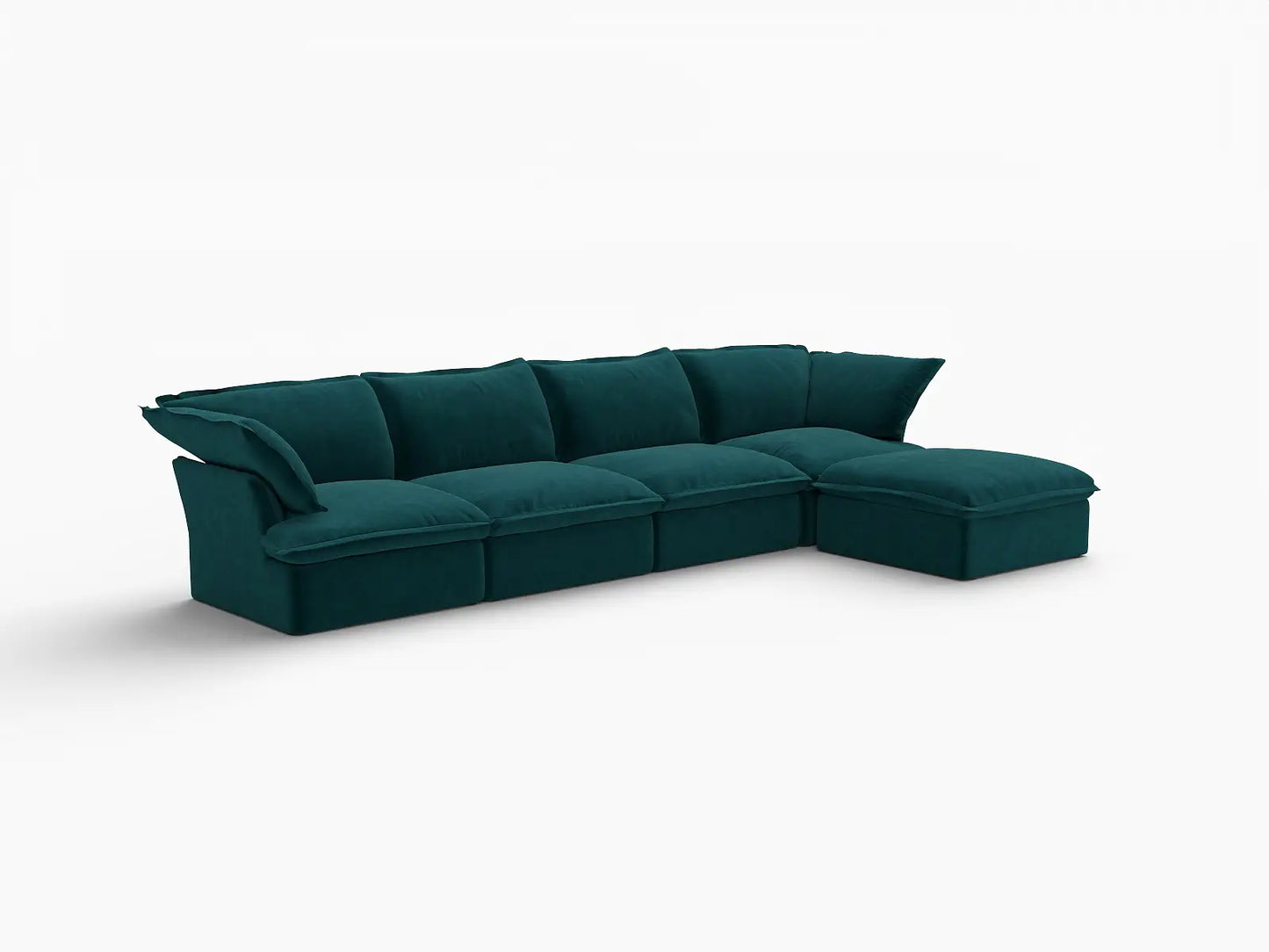 Sofá seccional lavable de 4 plazas Cloud Deluxe en forma de L | 5 piezas (incluye 1 otomana), tela de terciopelo, otomana con almacenaje