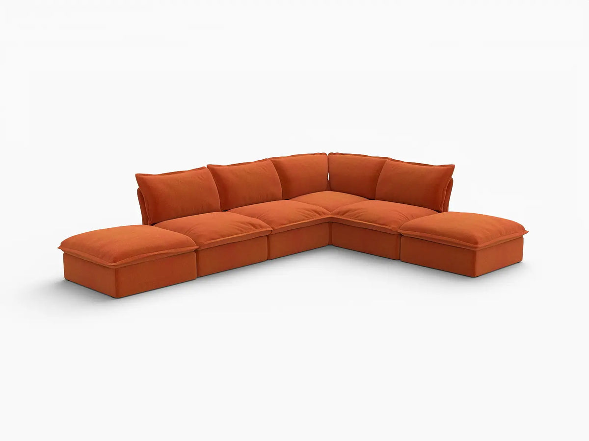 Deluxe Cloud 4-Seater Large L-Shaped Sofa | 6-Piece (includes 2 ottomans), Velvet Fabric, Storage Ottoman