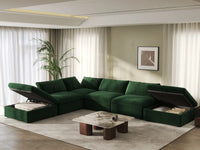 Deluxe Cloud 4-Seater Olive Green Sofa Set | 6-Piece (Includes 2 Ottomans), Velvet Fabric, Washable Cushion Covers
