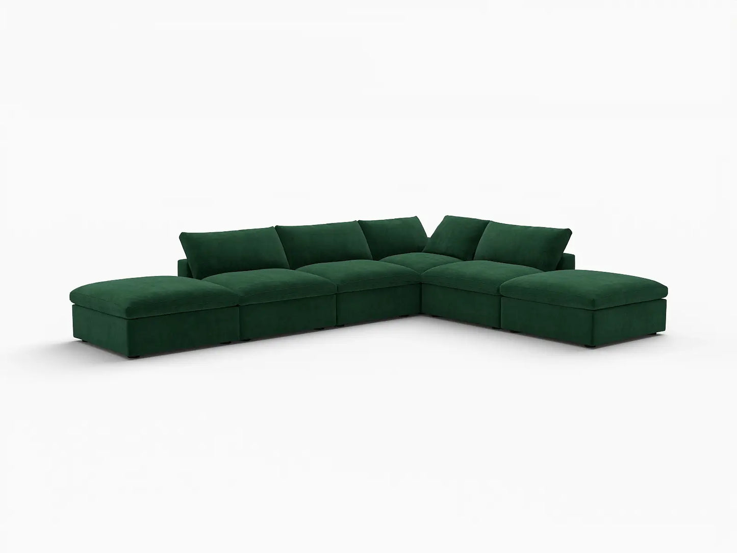 Deluxe Cloud 4-Seater Olive Green Sofa Set | 6-Piece (Includes 2 Ottomans), Velvet Fabric, Washable Cushion Covers