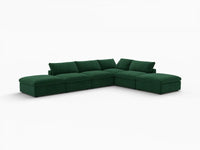 Deluxe Cloud 4-Seater Olive Green Sofa Set | 6-Piece (Includes 2 Ottomans), Velvet Fabric, Washable Cushion Covers