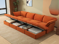 Deluxe Cloud 4-Seater Pit Sectional with Storage | 8-Piece (includes 4 ottomans), Velvet Fabric, Washable Covers