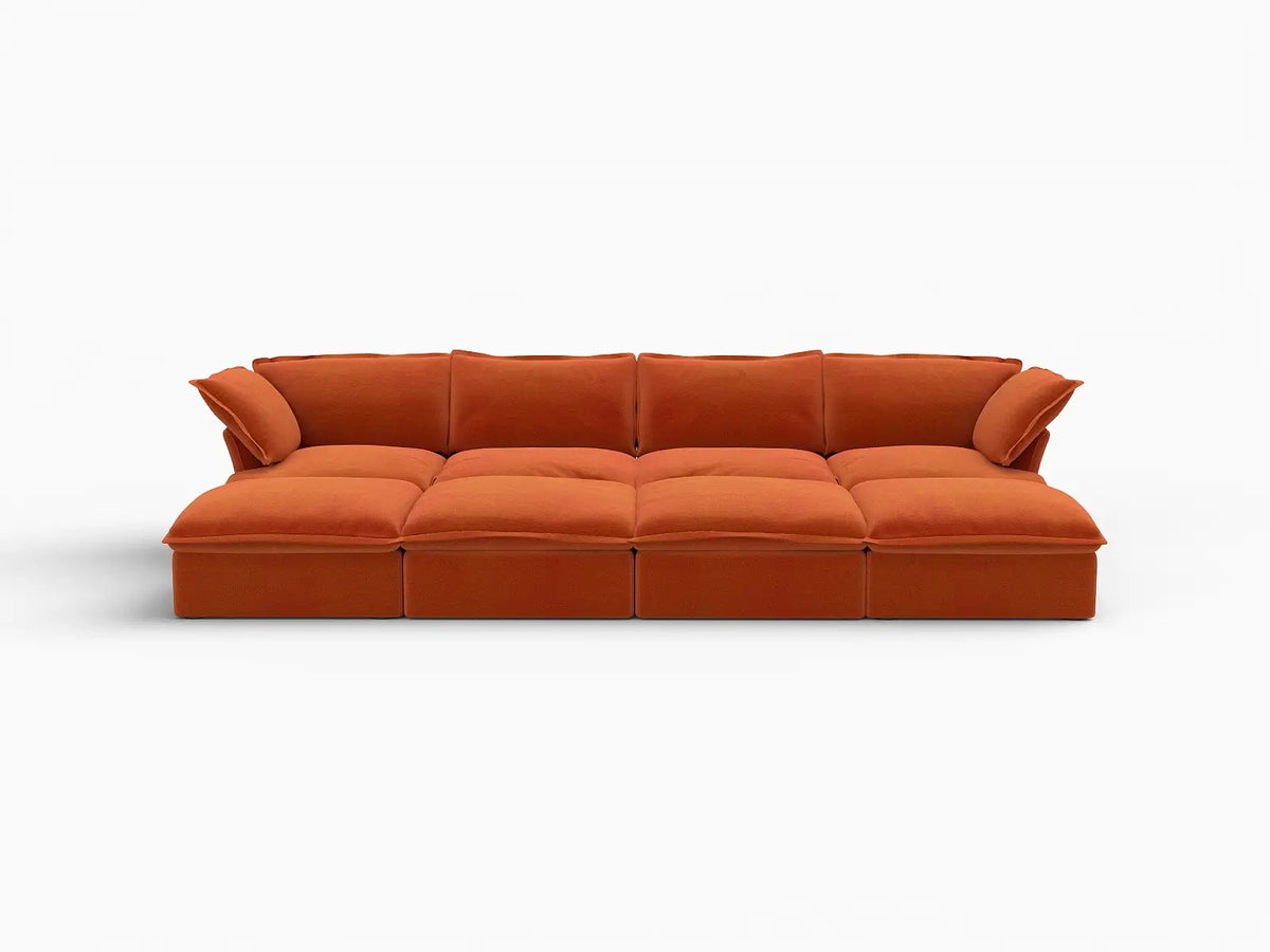 Deluxe Cloud 4-Seater Pit Sectional with Storage | 8-Piece (includes 4 ottomans), Velvet Fabric, Washable Covers