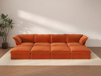 Deluxe Cloud 4-Seater Pit Sectional with Storage | 8-Piece (includes 4 ottomans), Velvet Fabric, Washable Covers