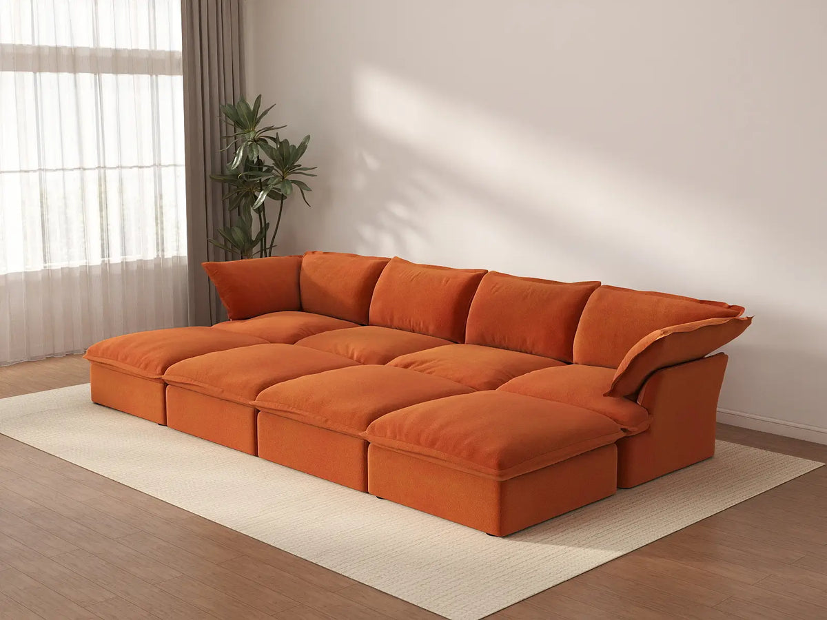 Deluxe Cloud 4-Seater Pit Sectional with Storage | 8-Piece (includes 4 ottomans), Velvet Fabric, Washable Covers