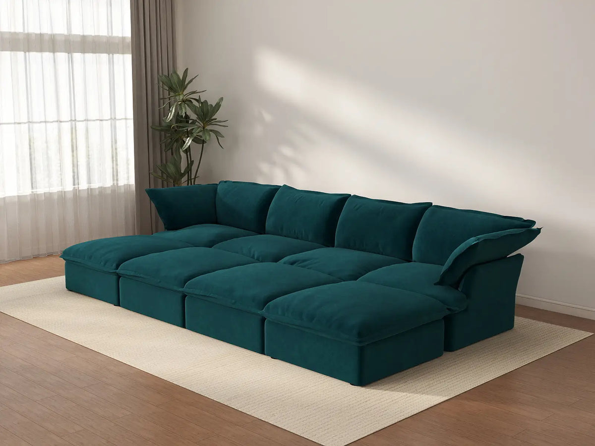 Sofá seccional de 4 plazas Deluxe Cloud con espacio de almacenamiento | 8 piezas (incluye 4 otomanas), tela de terciopelo, fundas lavables