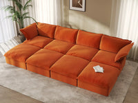 Deluxe Cloud 4-Seater Pit Sectional with Storage | 8-Piece (includes 4 ottomans), Velvet Fabric, Washable Covers