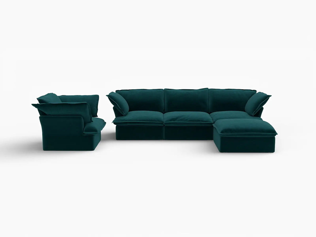 Sofá Deluxe Cloud de 4 plazas con almacenamiento | 5 piezas (incluye 1 otomana), tejido de terciopelo, fundas lavables