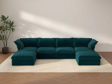 Deluxe Cloud 4-Seater U-Shaped Sofa with Storage | 6-Piece (includes 2 ottomans), Velvet Fabric, Washable Covers
