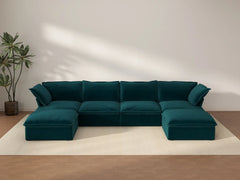 Sofá en forma de U Deluxe Cloud de 4 plazas con almacenamiento | 6 piezas (incluye 2 otomanas), tela de terciopelo, fundas lavables