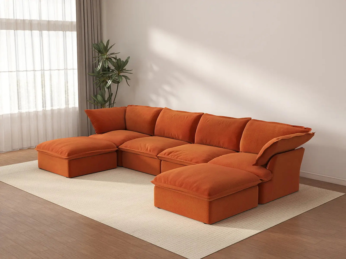 Deluxe Cloud 4-Seater U-Shaped Sofa with Storage | 6-Piece (includes 2 ottomans), Velvet Fabric, Washable Covers