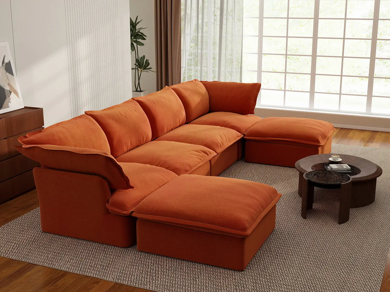Deluxe Cloud 4-Seater U-Shaped Sofa with Storage | 6-Piece (includes 2 ottomans), Velvet Fabric, Washable Covers